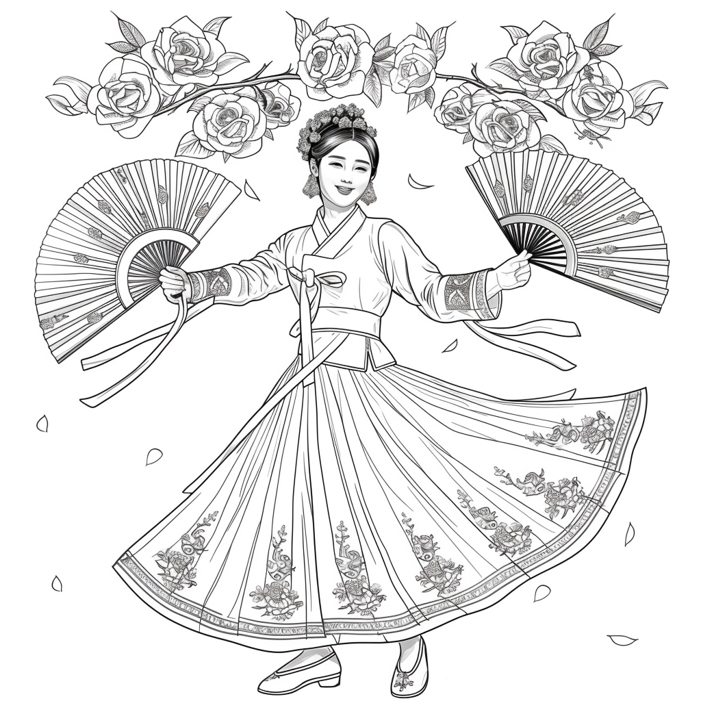 Rose Fan Dance in Hanbok