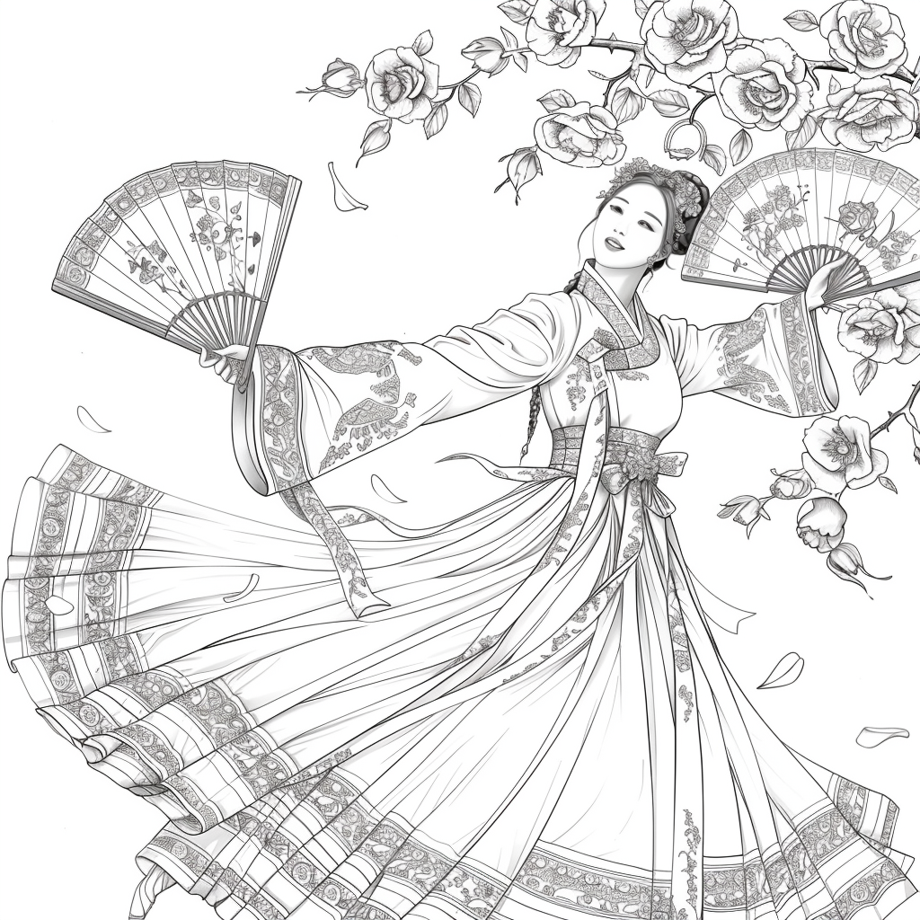 Rose Fan Dance in Hanbok