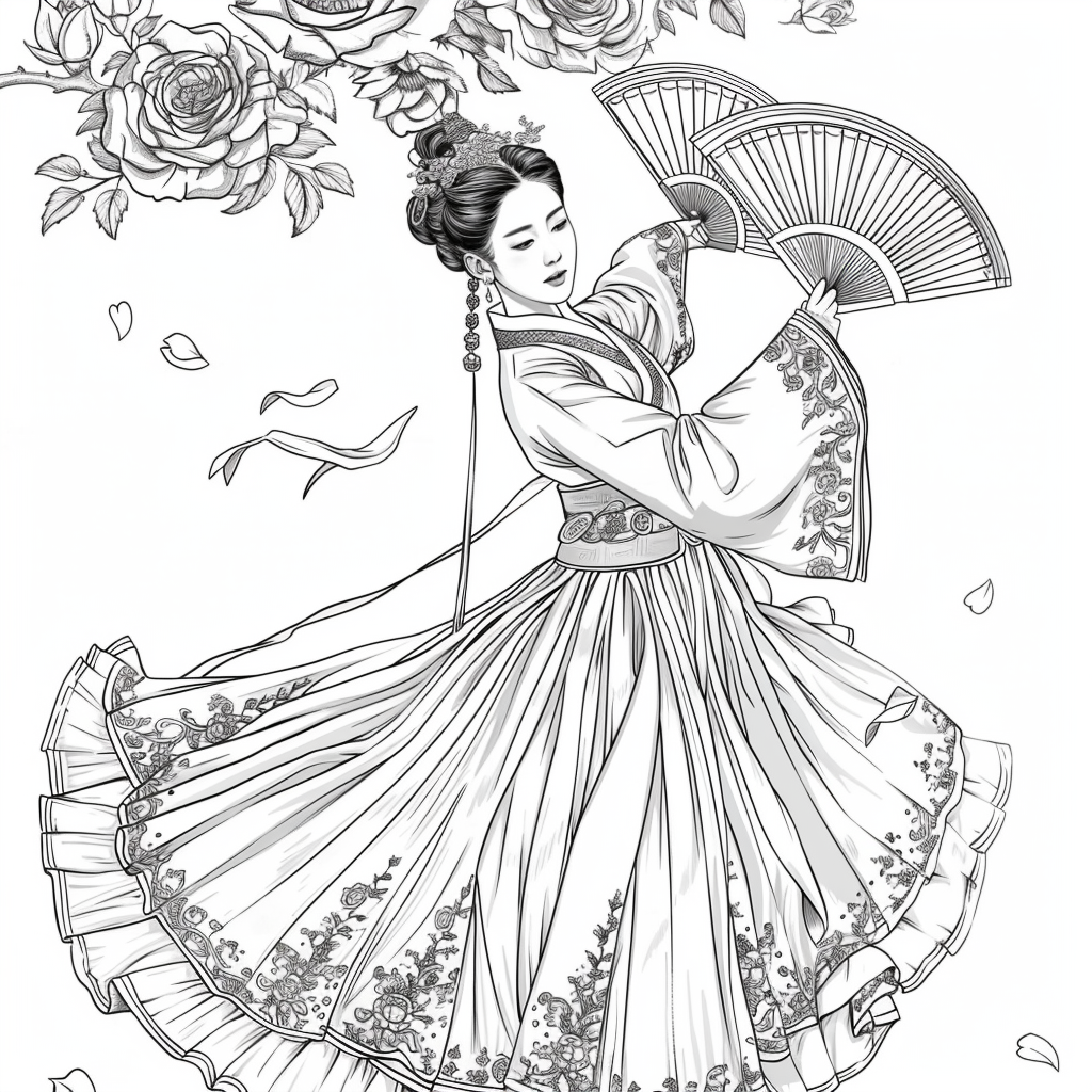 Rose Fan Dance in Hanbok
