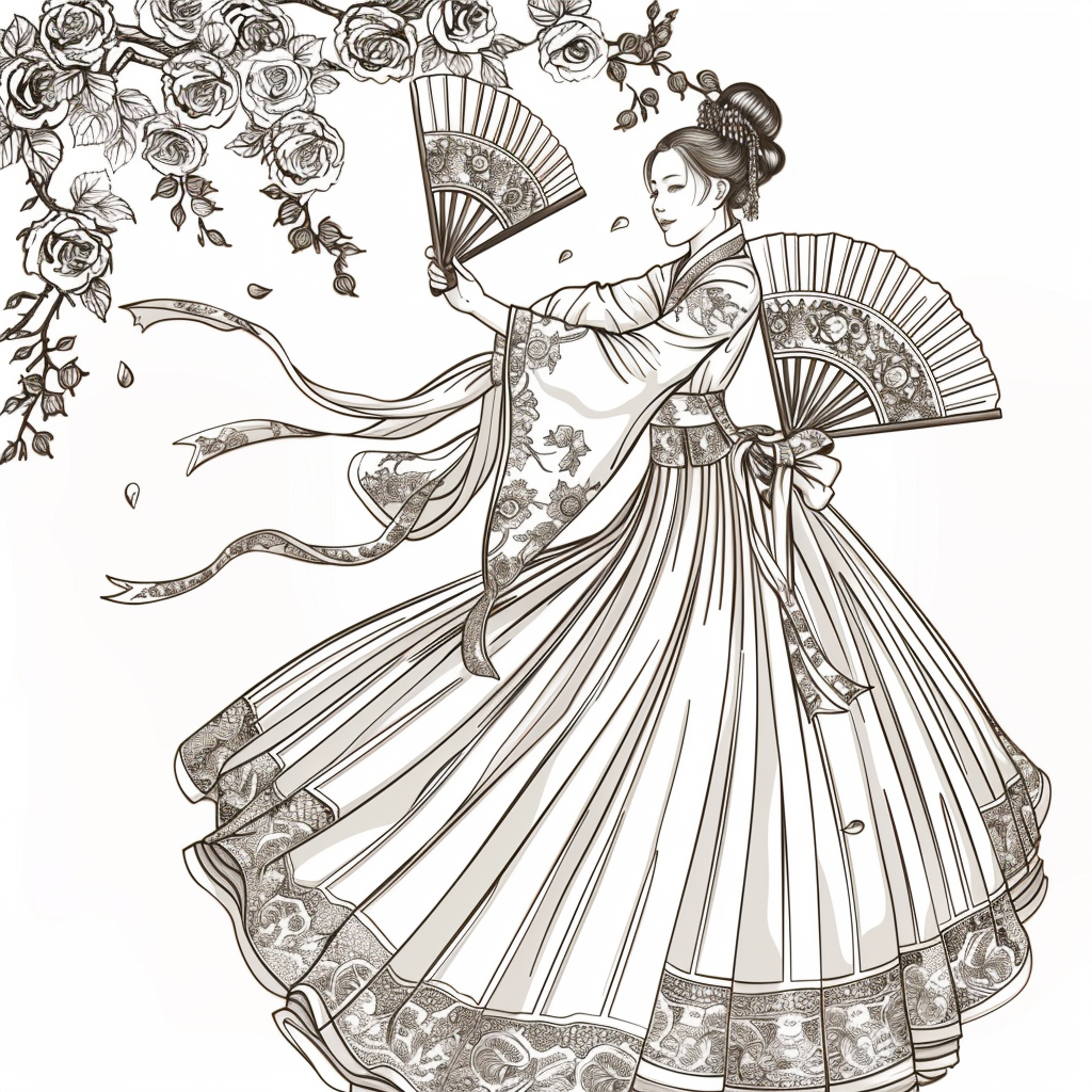 Rose Fan Dance in Hanbok