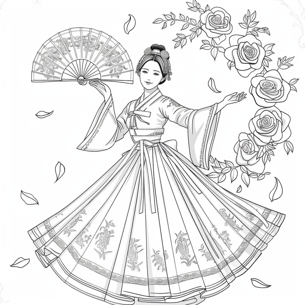 Rose Fan Dance in Hanbok