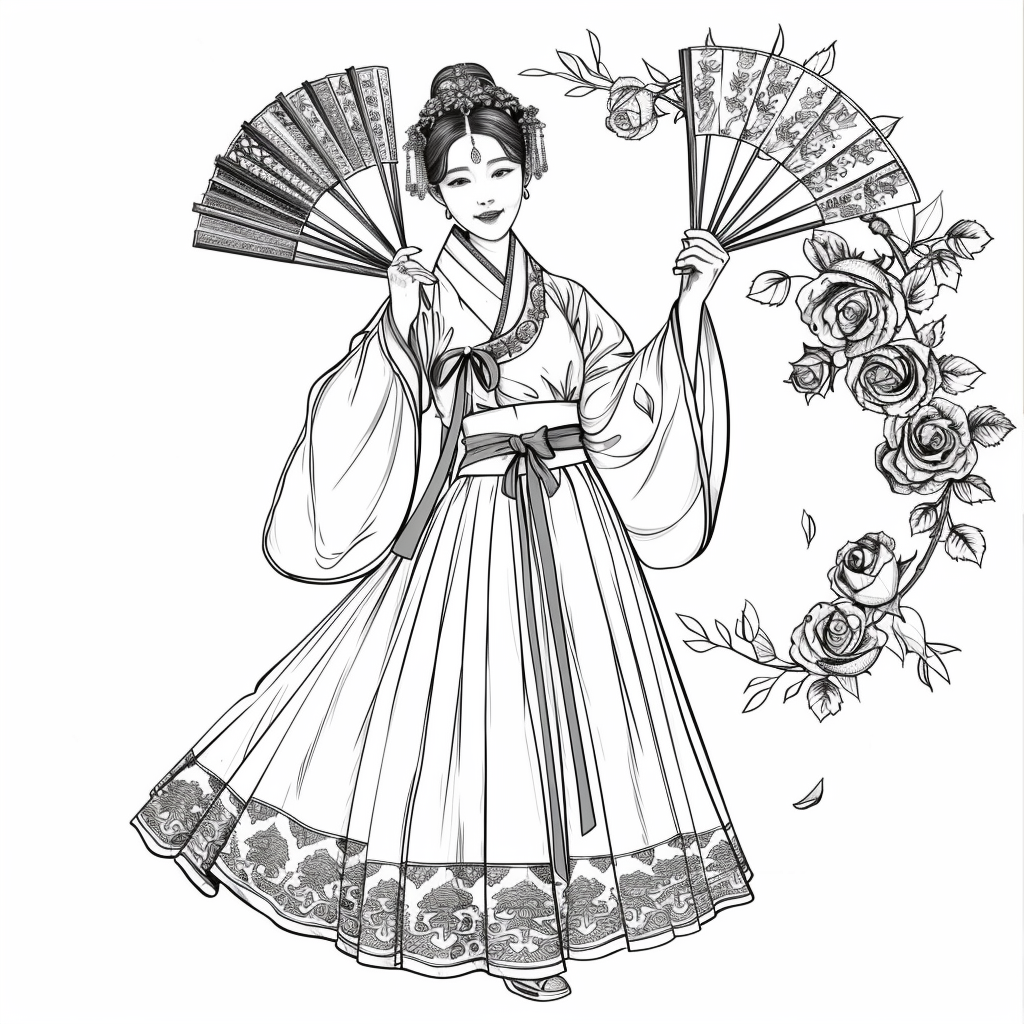 Rose Fan Dance in Hanbok