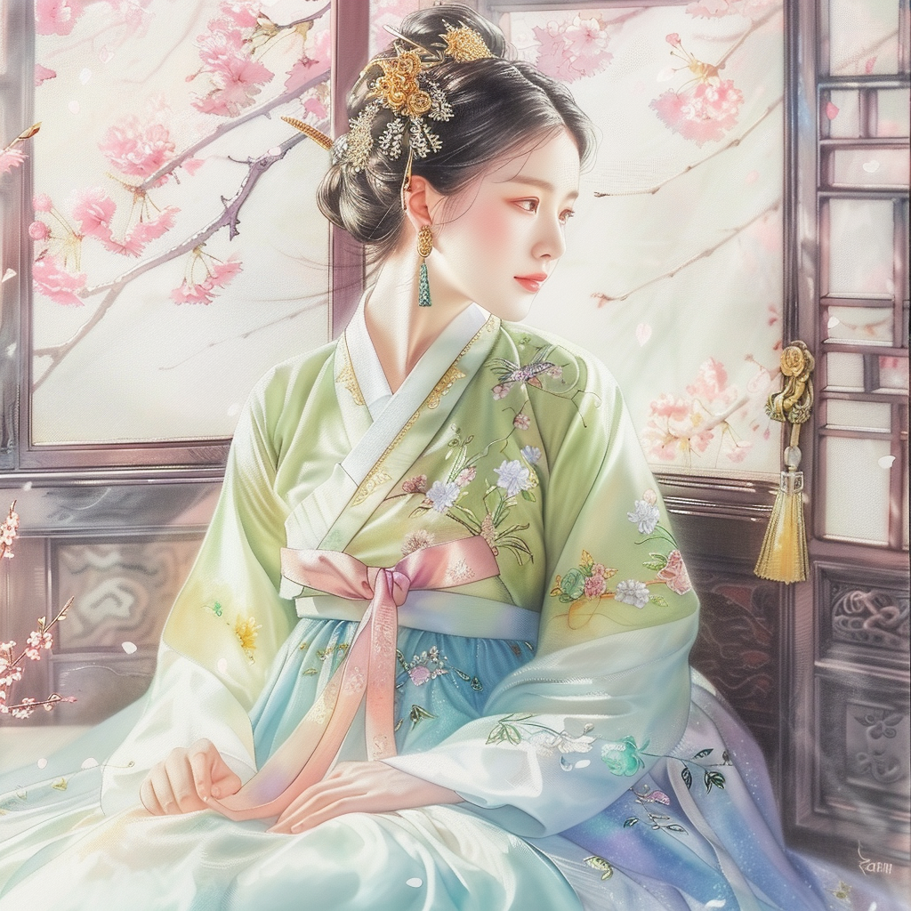 Whispers of Spring – The Hanbok Princess by the Window