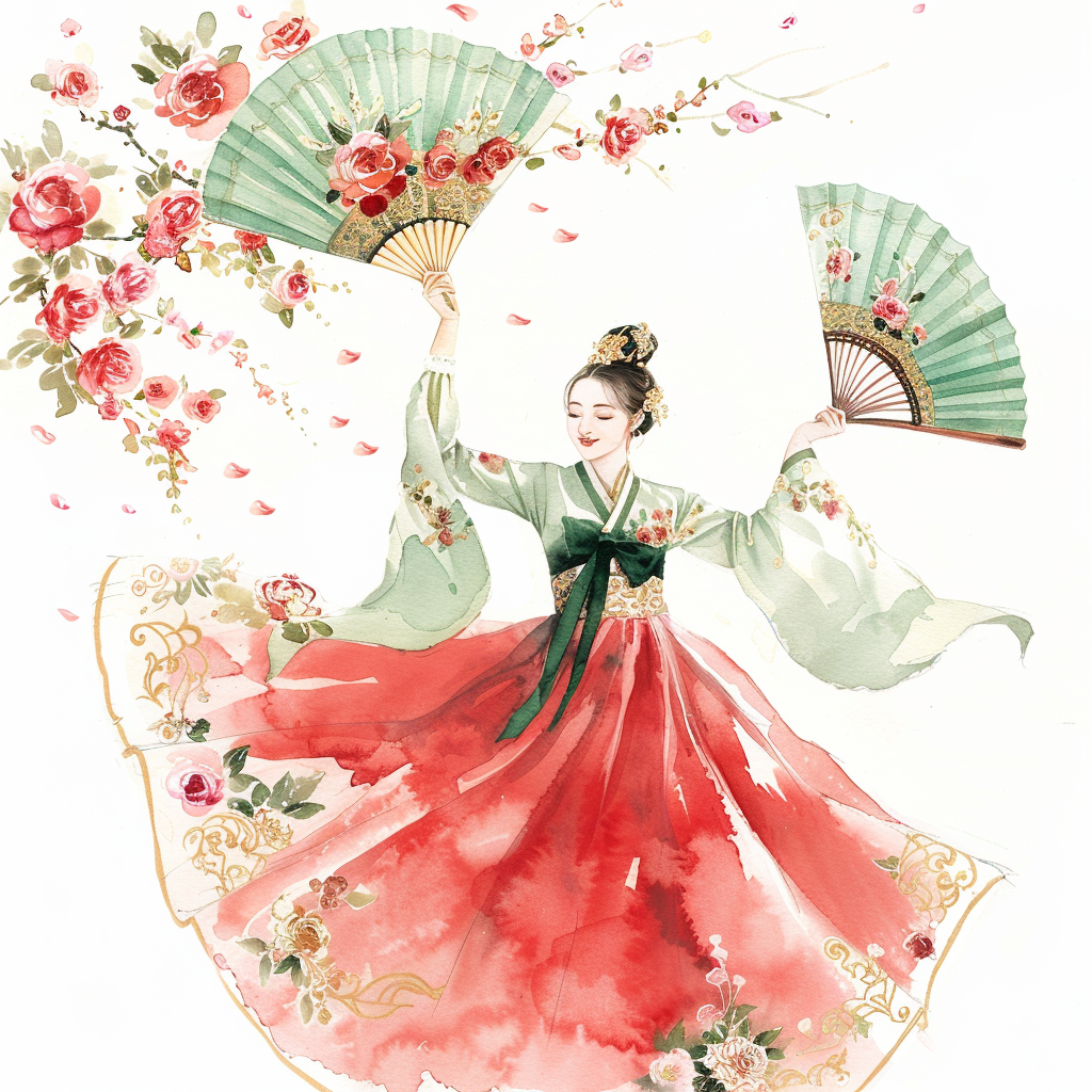 Rose Fan Dance in Hanbok