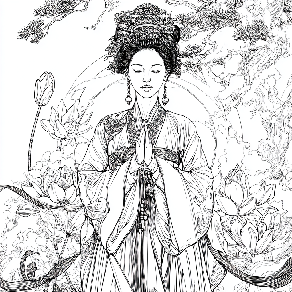 Moonlit Prayer Among Lotus Seas