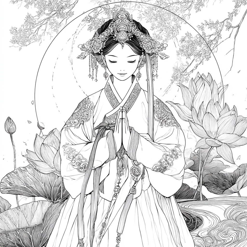 Moonlit Prayer Among Lotus Seas