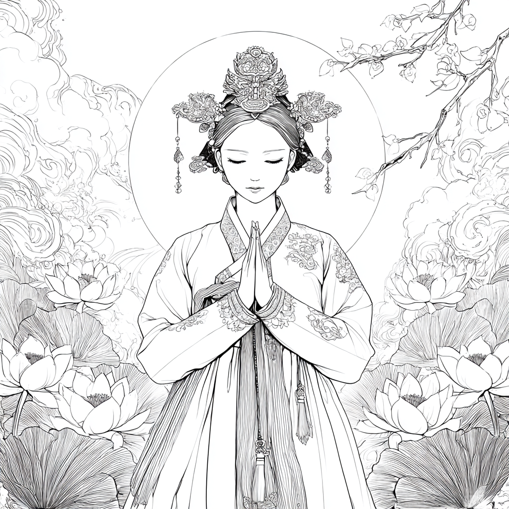 Moonlit Prayer Among Lotus Seas