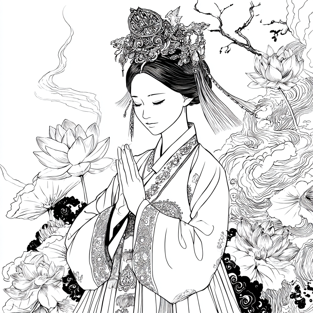 Moonlit Prayer Among Lotus Seas