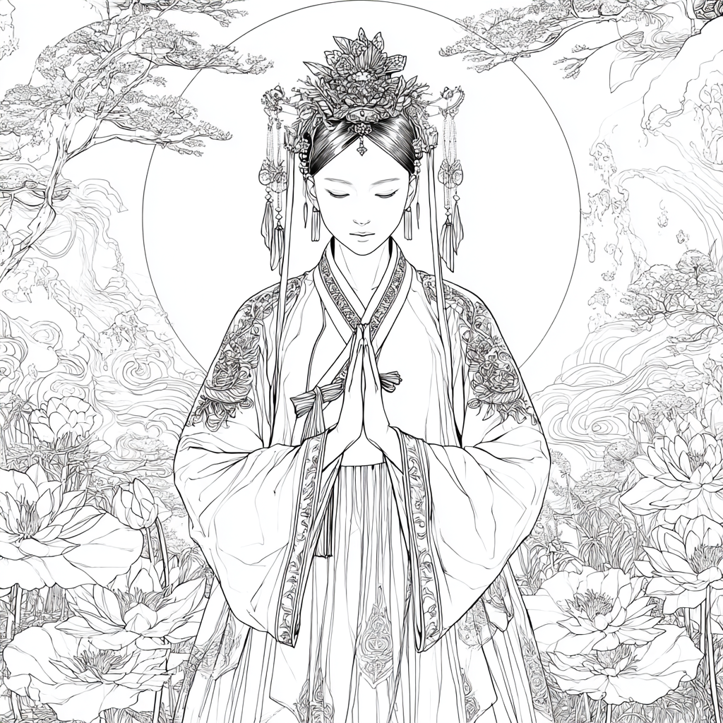 Moonlit Prayer Among Lotus Seas