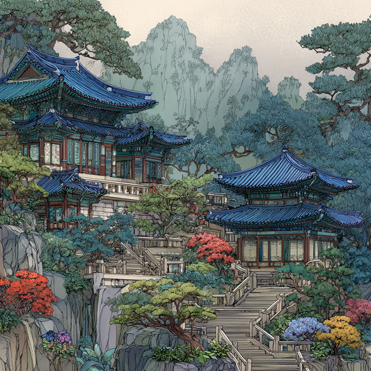 Korean Mountain Palace Garden Illustration