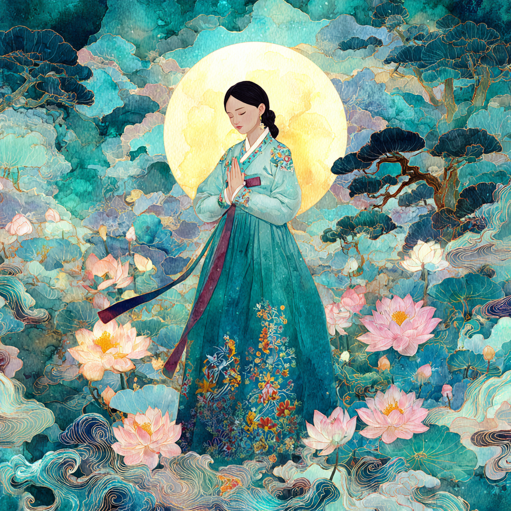Moonlit Prayer Among Lotus Seas