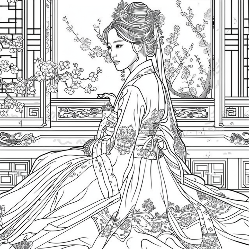 Whispers of Spring – The Hanbok Princess by the Window