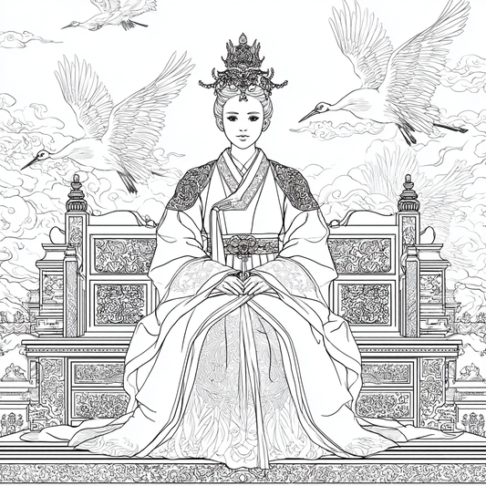 Majestic Korean Empress on a Royal Crane Throne