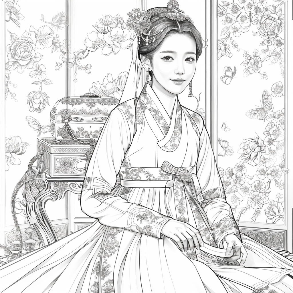 Blossoms of Grace – Elegant Hanbok Lady in a Serene Spring Pavilion