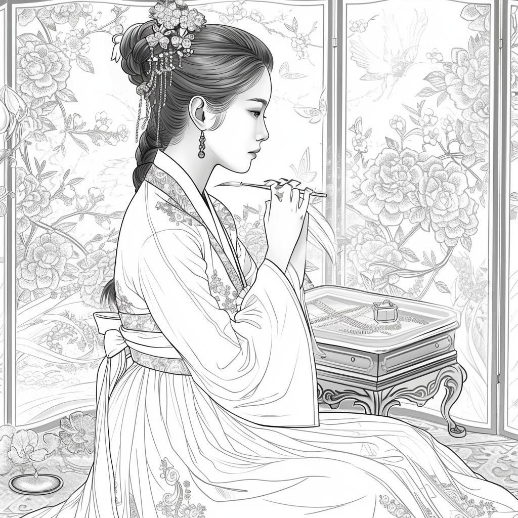 Blossoms of Grace – Elegant Hanbok Lady in a Serene Spring Pavilion