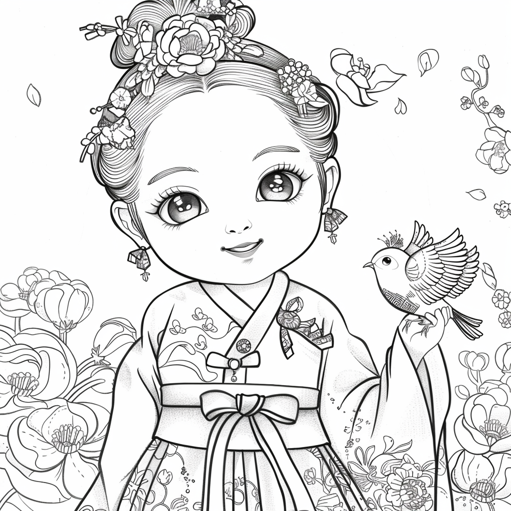 The Little Spring Blossom – Hanbok Girl with a Bird