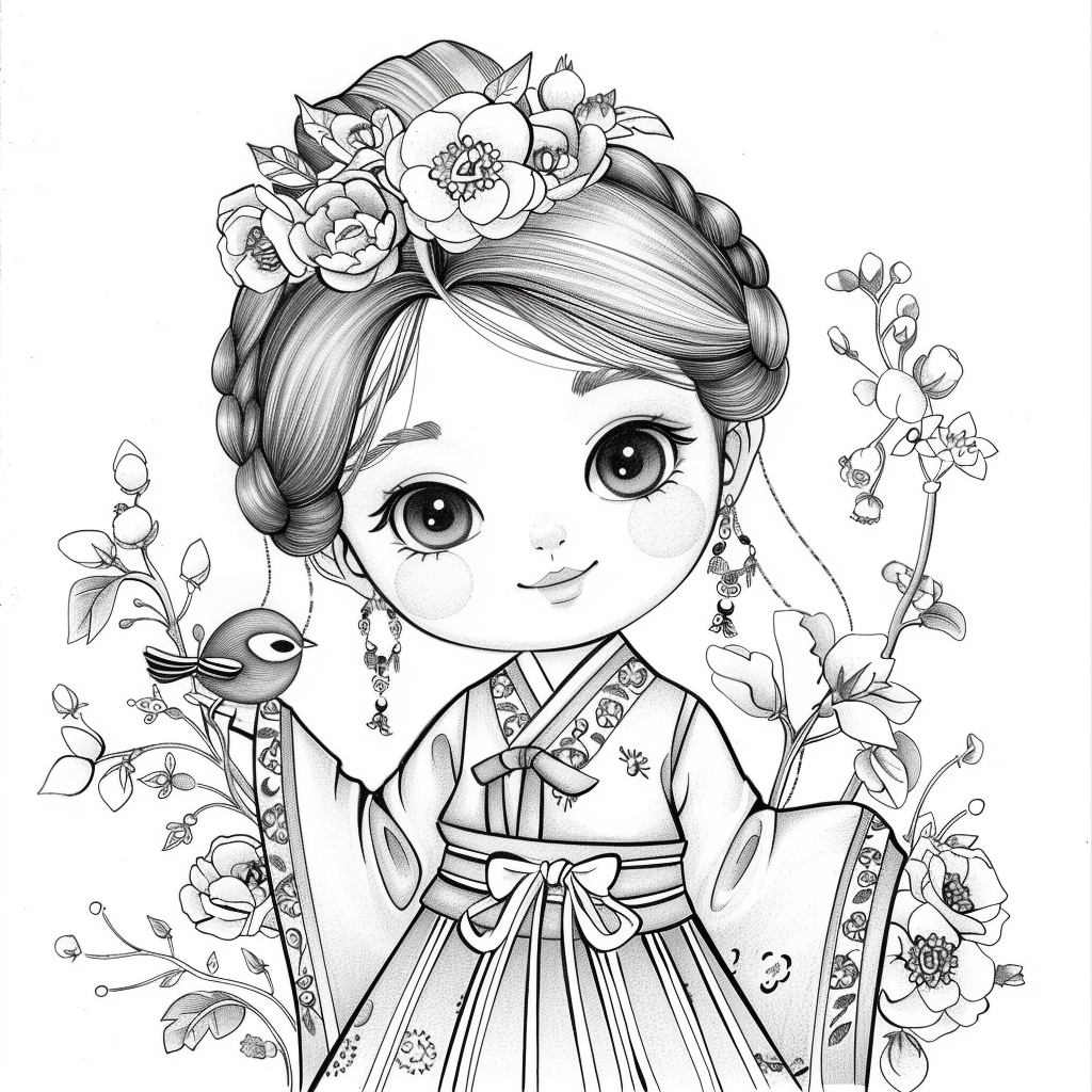 The Little Spring Blossom – Hanbok Girl with a Bird