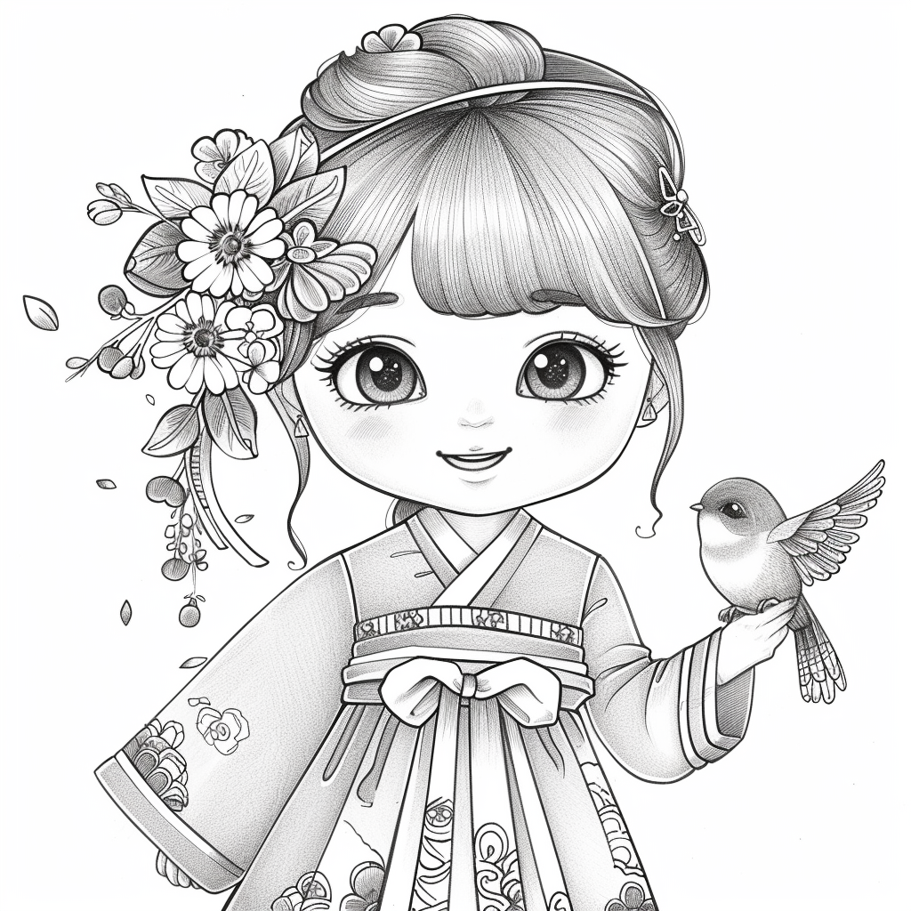The Little Spring Blossom – Hanbok Girl with a Bird