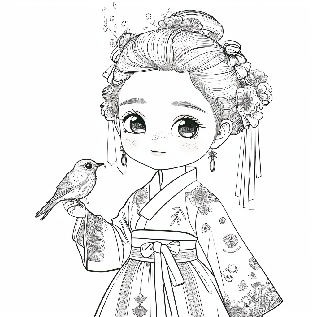 The Little Spring Blossom – Hanbok Girl with a Bird