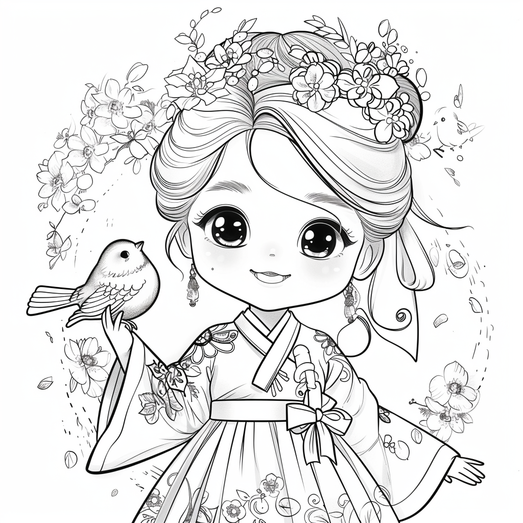 The Little Spring Blossom – Hanbok Girl with a Bird