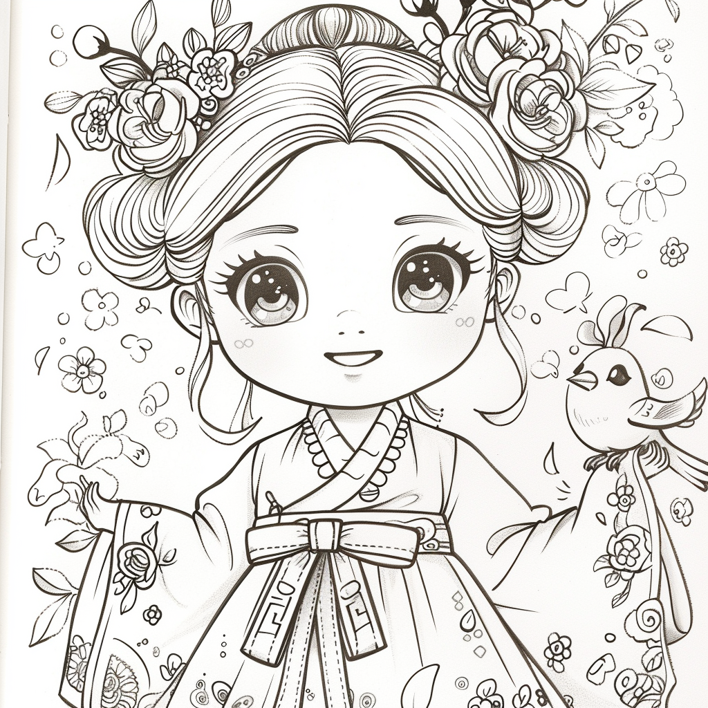 The Little Spring Blossom – Hanbok Girl with a Bird