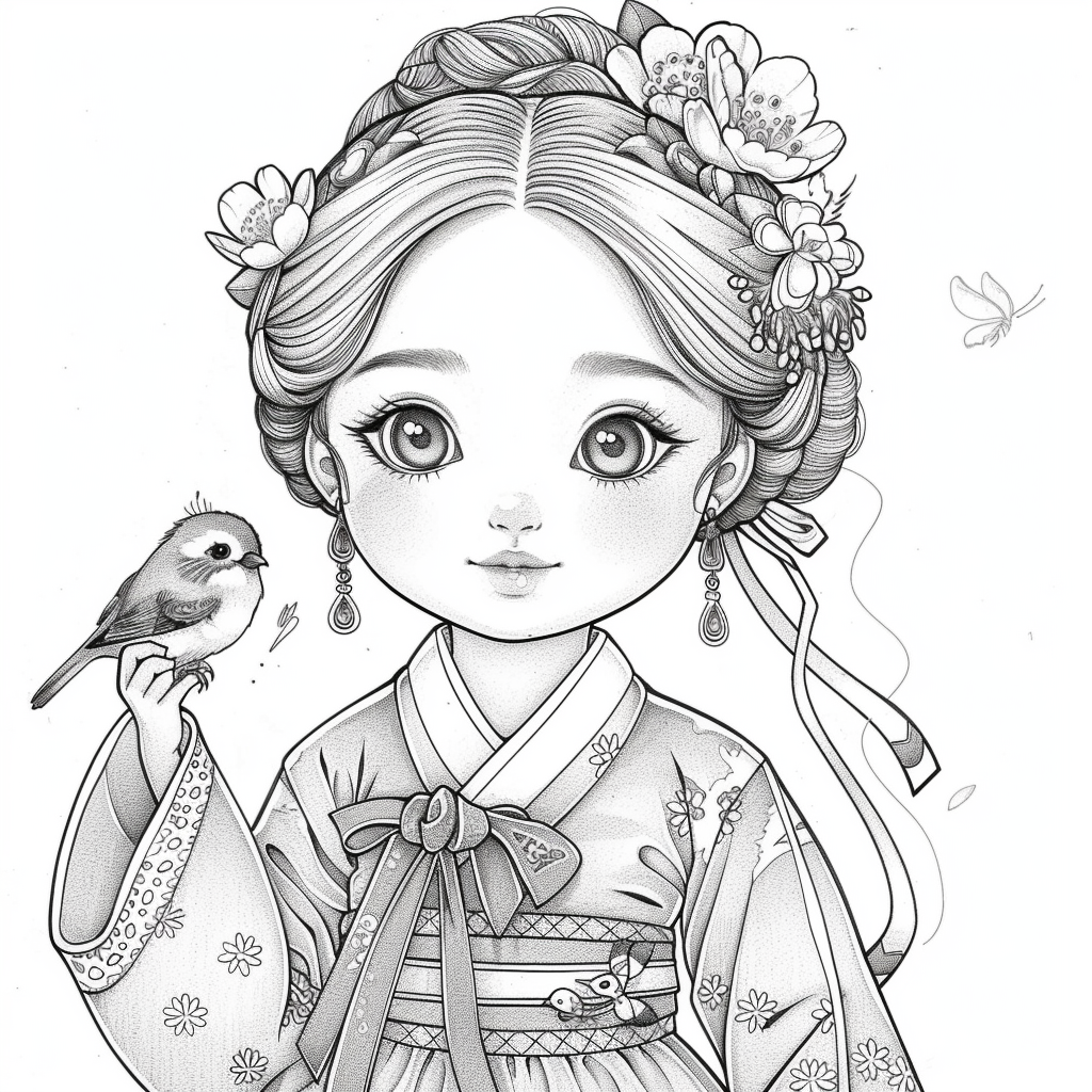 The Little Spring Blossom – Hanbok Girl with a Bird