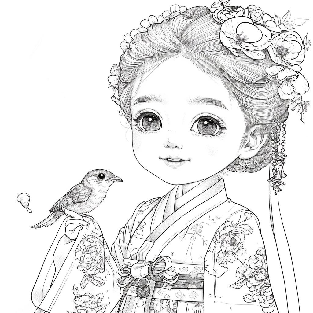 The Little Spring Blossom – Hanbok Girl with a Bird