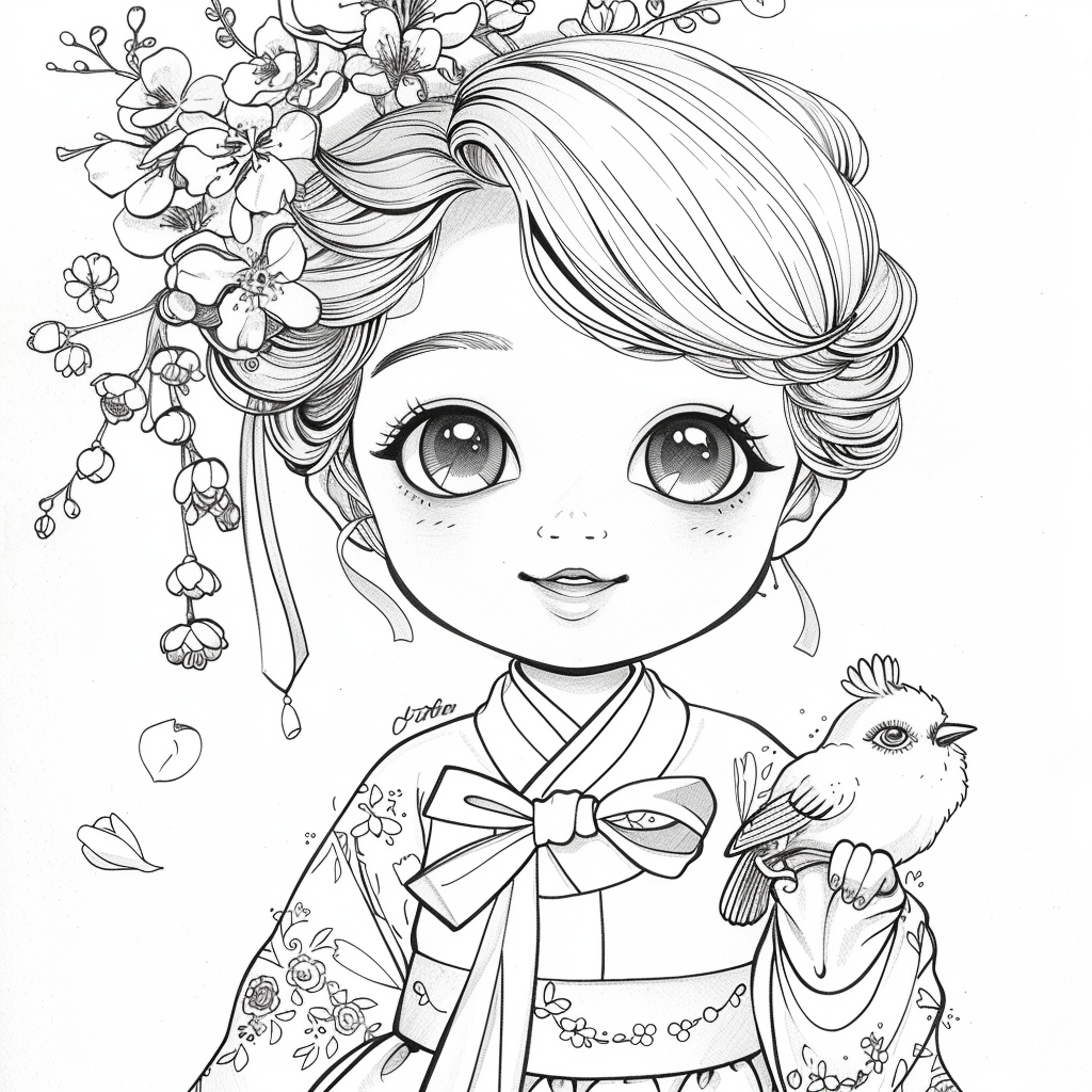 The Little Spring Blossom – Hanbok Girl with a Bird