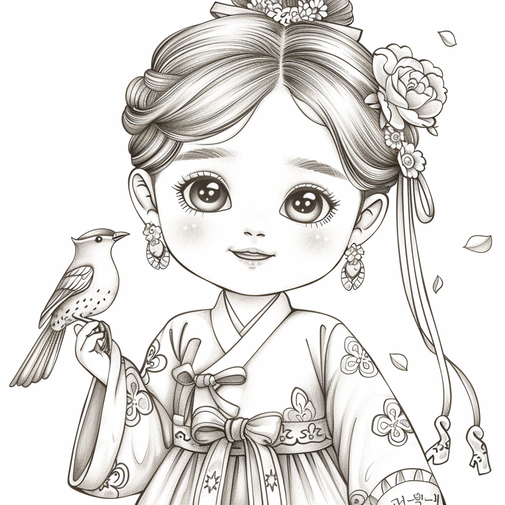 The Little Spring Blossom – Hanbok Girl with a Bird
