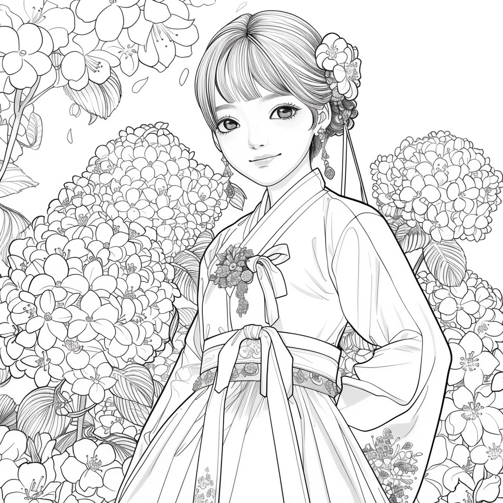 Blossom Grace – A Hanbok Dream in Hydrangea Bloom