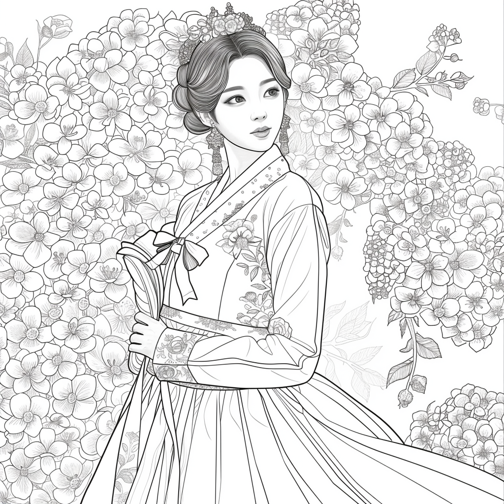 Blossom Grace – A Hanbok Dream in Hydrangea Bloom
