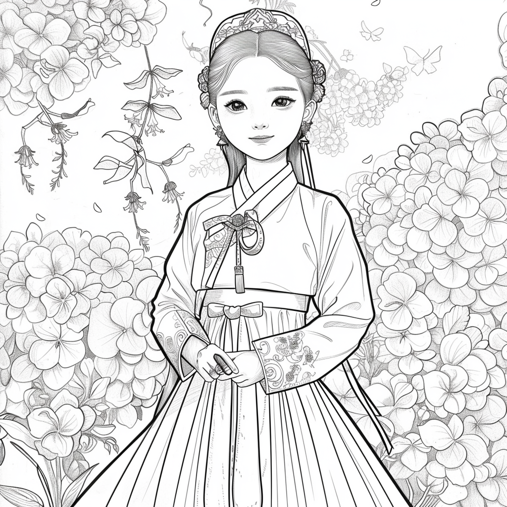 Blossom Grace – A Hanbok Dream in Hydrangea Bloom