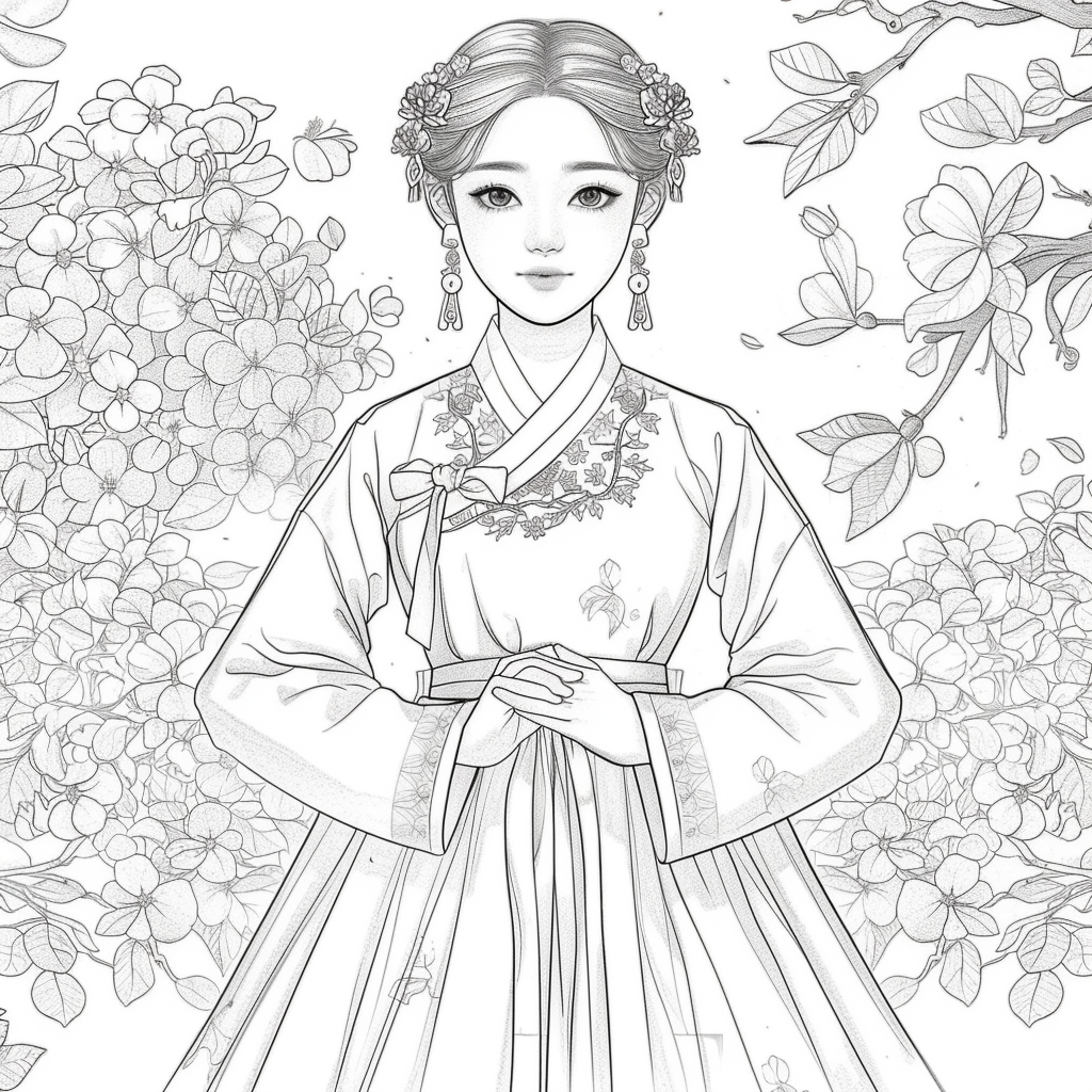 Blossom Grace – A Hanbok Dream in Hydrangea Bloom