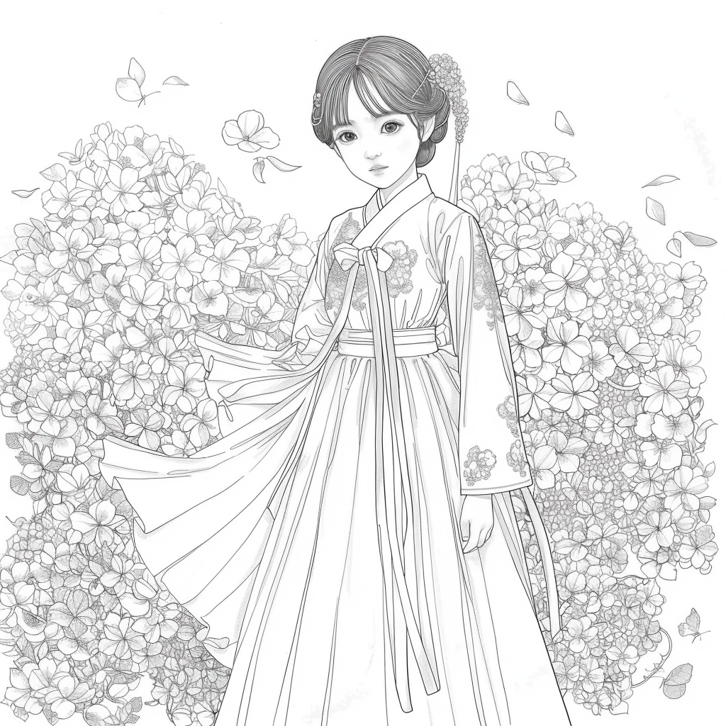 Blossom Grace – A Hanbok Dream in Hydrangea Bloom