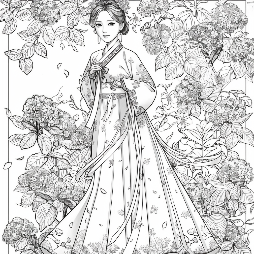 Blossom Grace – A Hanbok Dream in Hydrangea Bloom