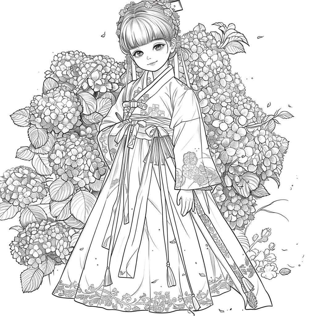 Blossom Grace – A Hanbok Dream in Hydrangea Bloom