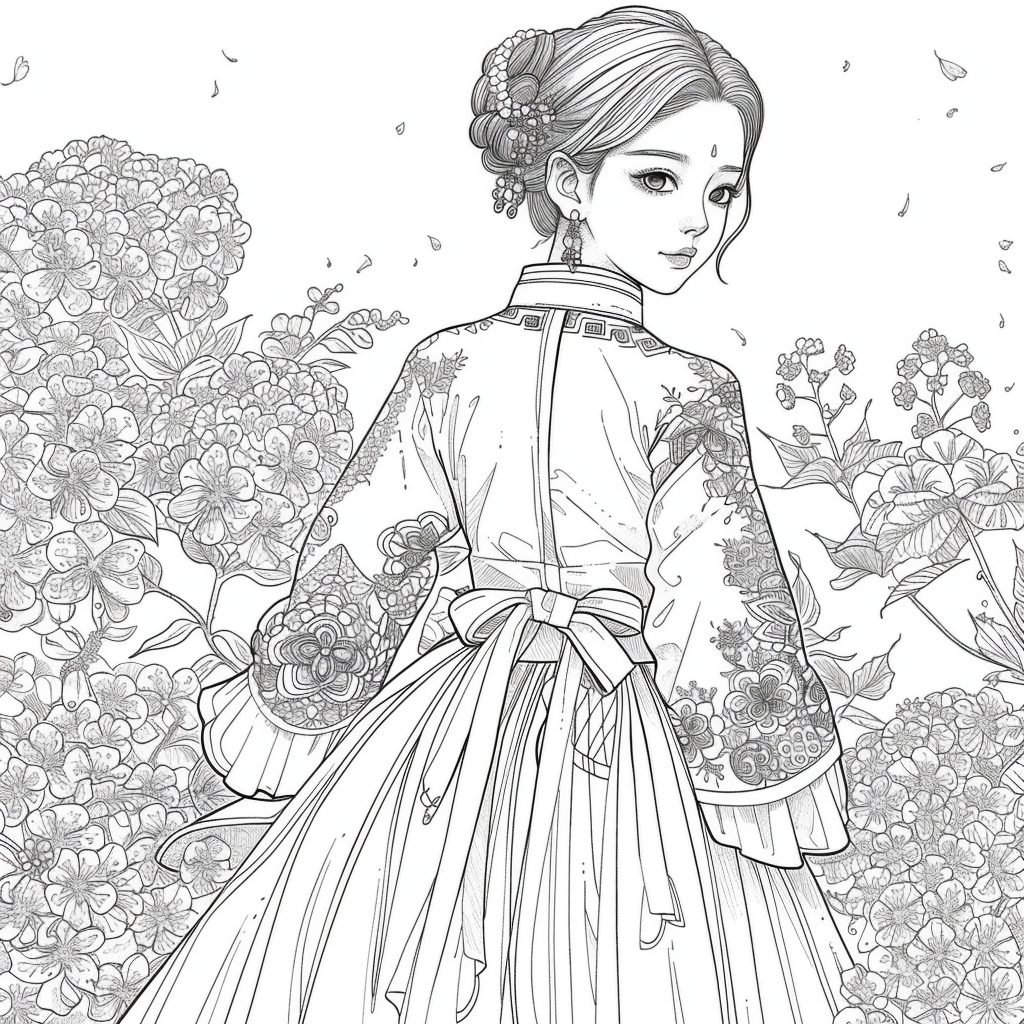 Blossom Grace – A Hanbok Dream in Hydrangea Bloom