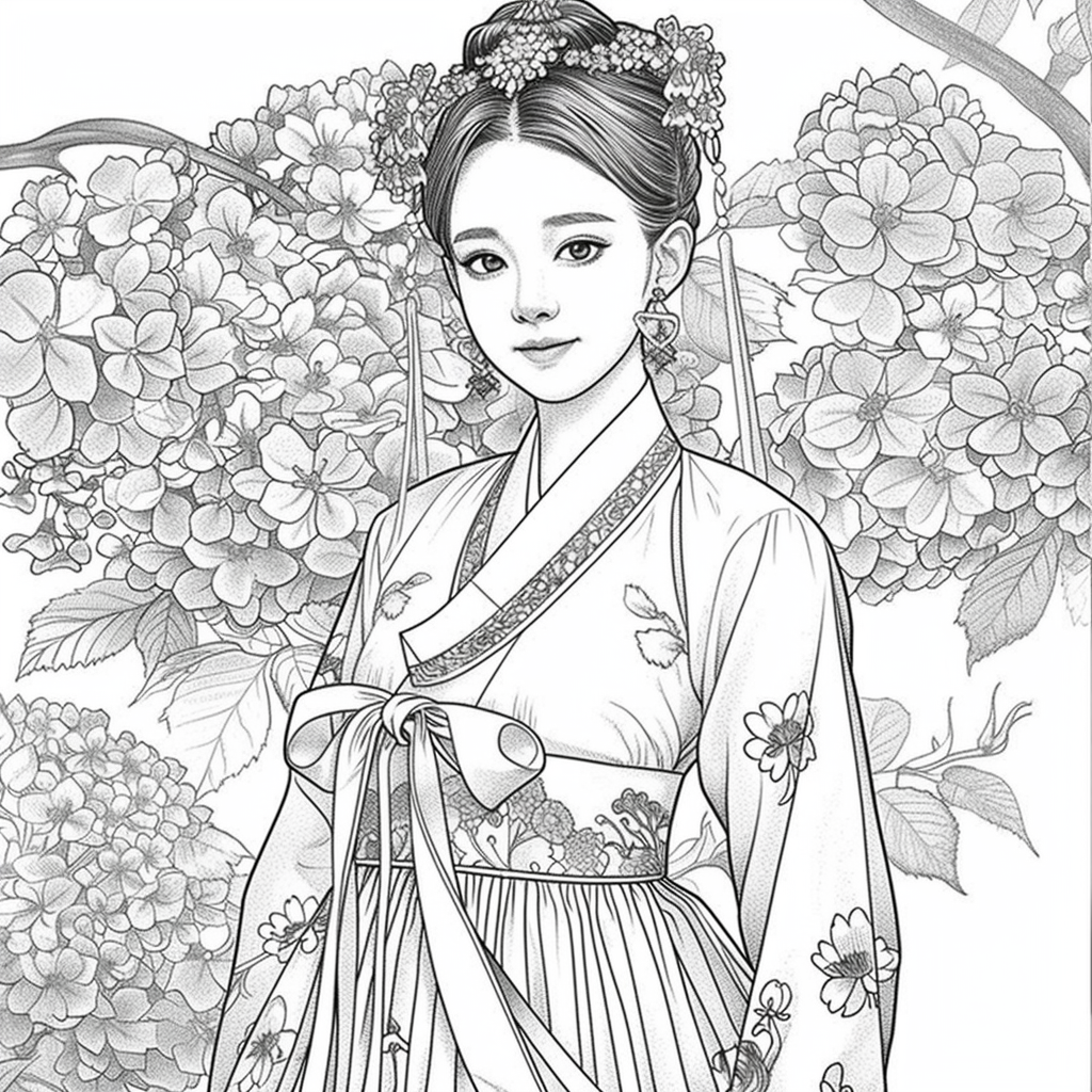 Blossom Grace – A Hanbok Dream in Hydrangea Bloom