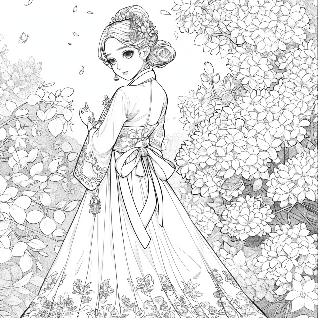 Blossom Grace – A Hanbok Dream in Hydrangea Bloom