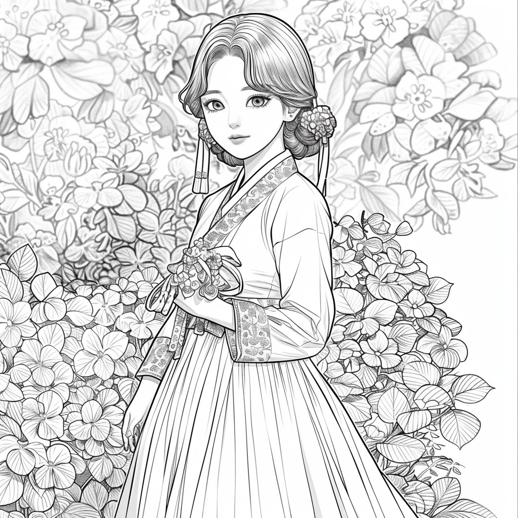 Blossom Grace – A Hanbok Dream in Hydrangea Bloom