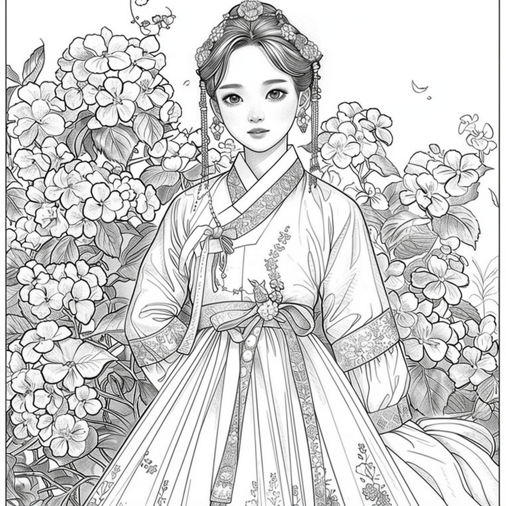 Blossom Grace – A Hanbok Dream in Hydrangea Bloom