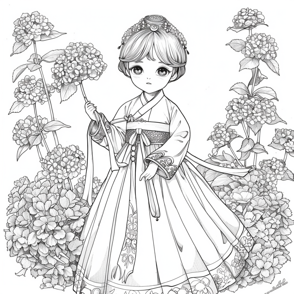 Blossom Grace – A Hanbok Dream in Hydrangea Bloom