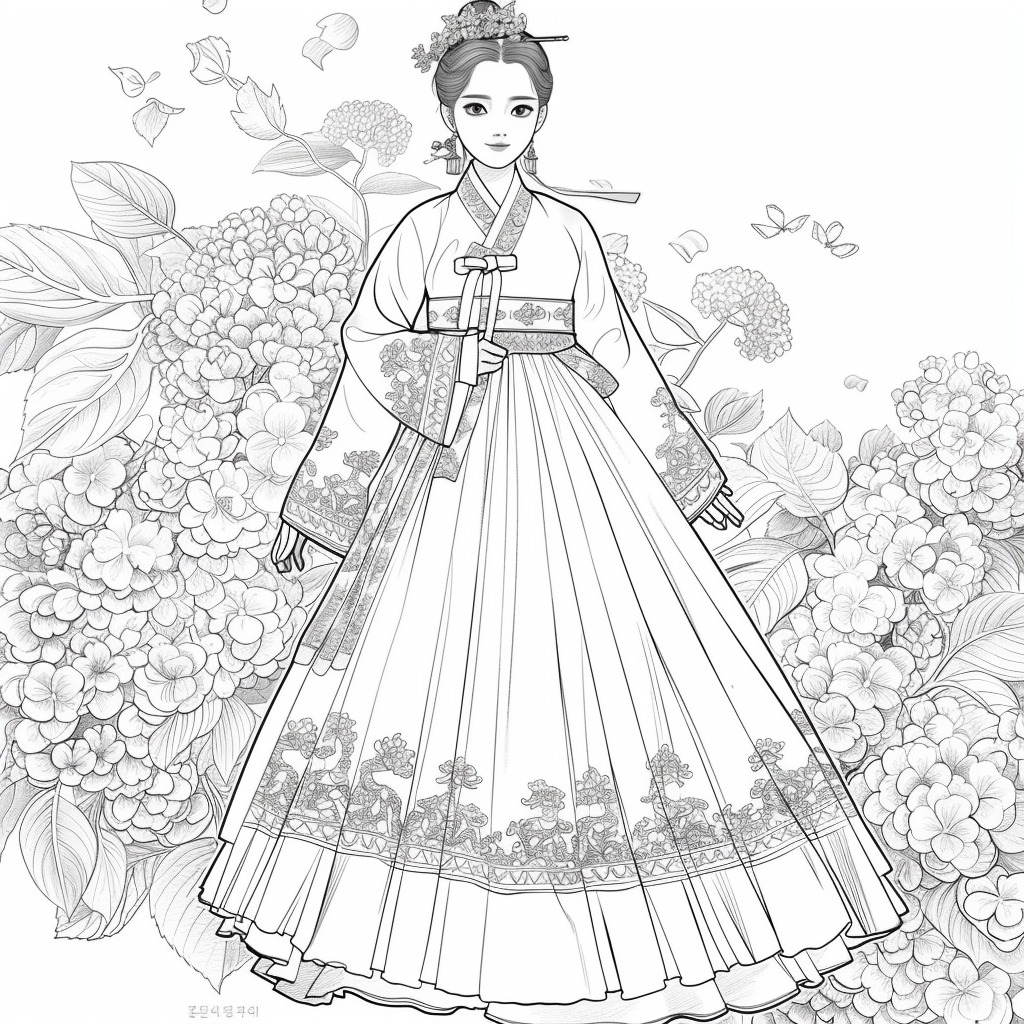 Blossom Grace – A Hanbok Dream in Hydrangea Bloom