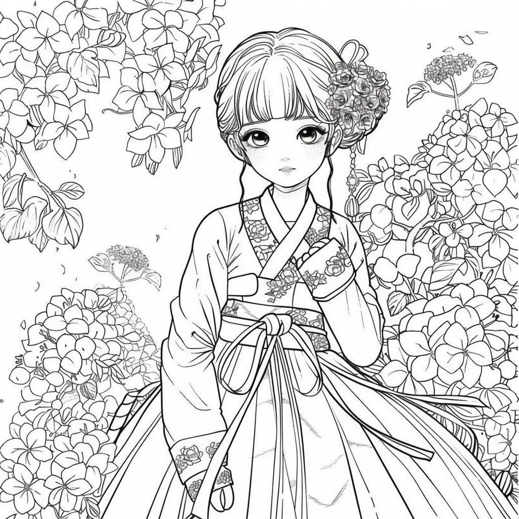 Blossom Grace – A Hanbok Dream in Hydrangea Bloom