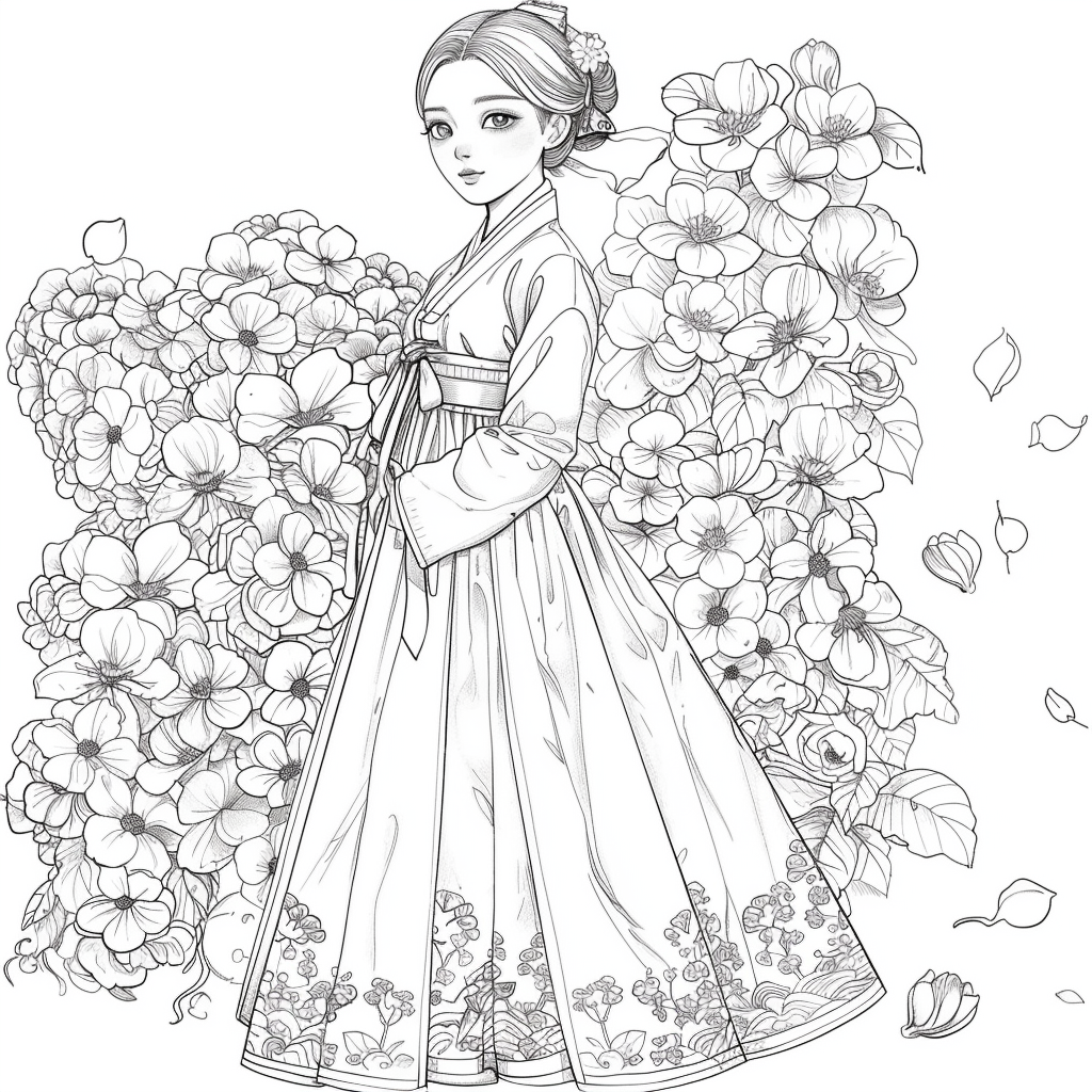 Blossom Grace – A Hanbok Dream in Hydrangea Bloom