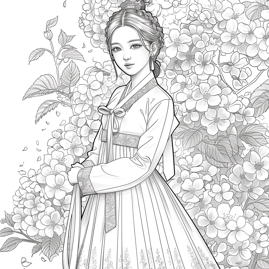 Blossom Grace – A Hanbok Dream in Hydrangea Bloom
