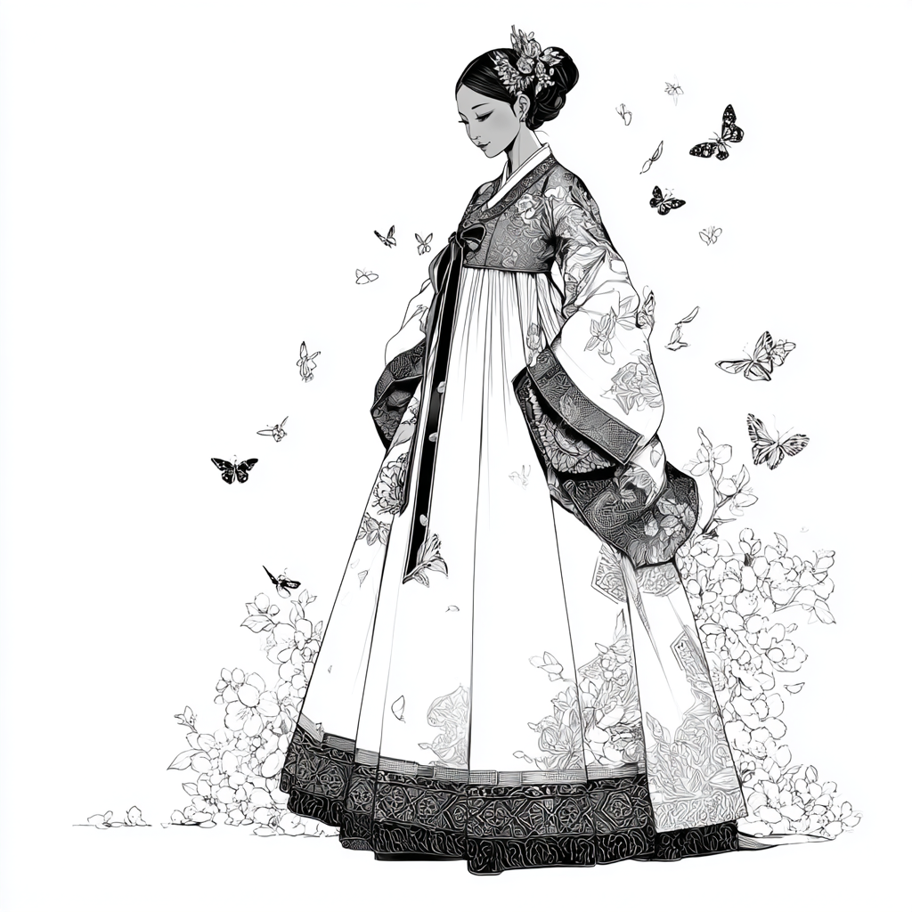 Blossom Hanbok Princess in a Korean Courtyard