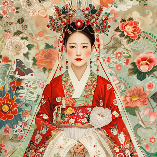 Crimson Elegance: The Korean Bride in Red Hanbok