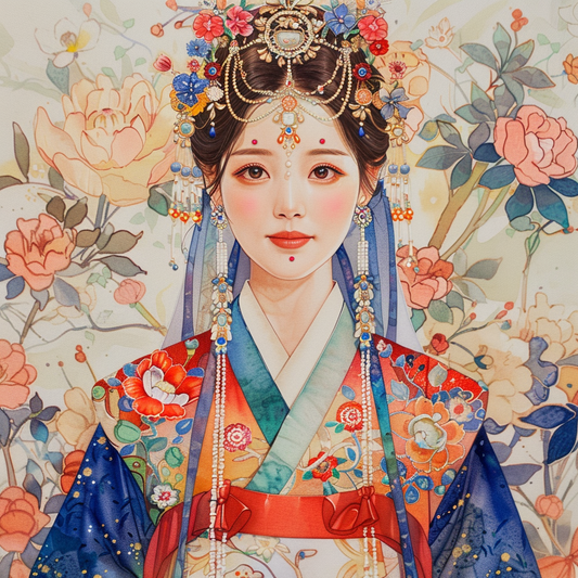 Radiant Blossom: The Korean Bride in Regal Hanbok