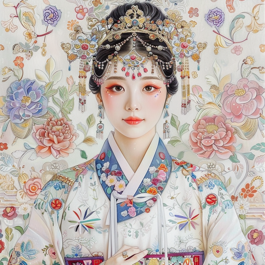 Crown of Blossoms: Korean Bride in Regal Hanbok